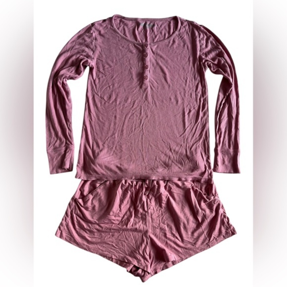 Tommy John Dusty Rose Long-Sleeve Henley Top & Shorts Sleep Set